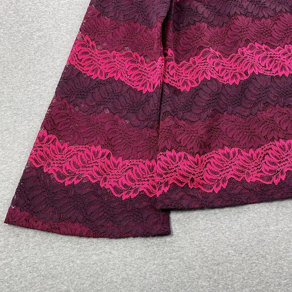 Banana Republic Top Womens L Pink Burgundy Ombre Lace Bell Sleeve Semi Sheer - Picture 9 of 12